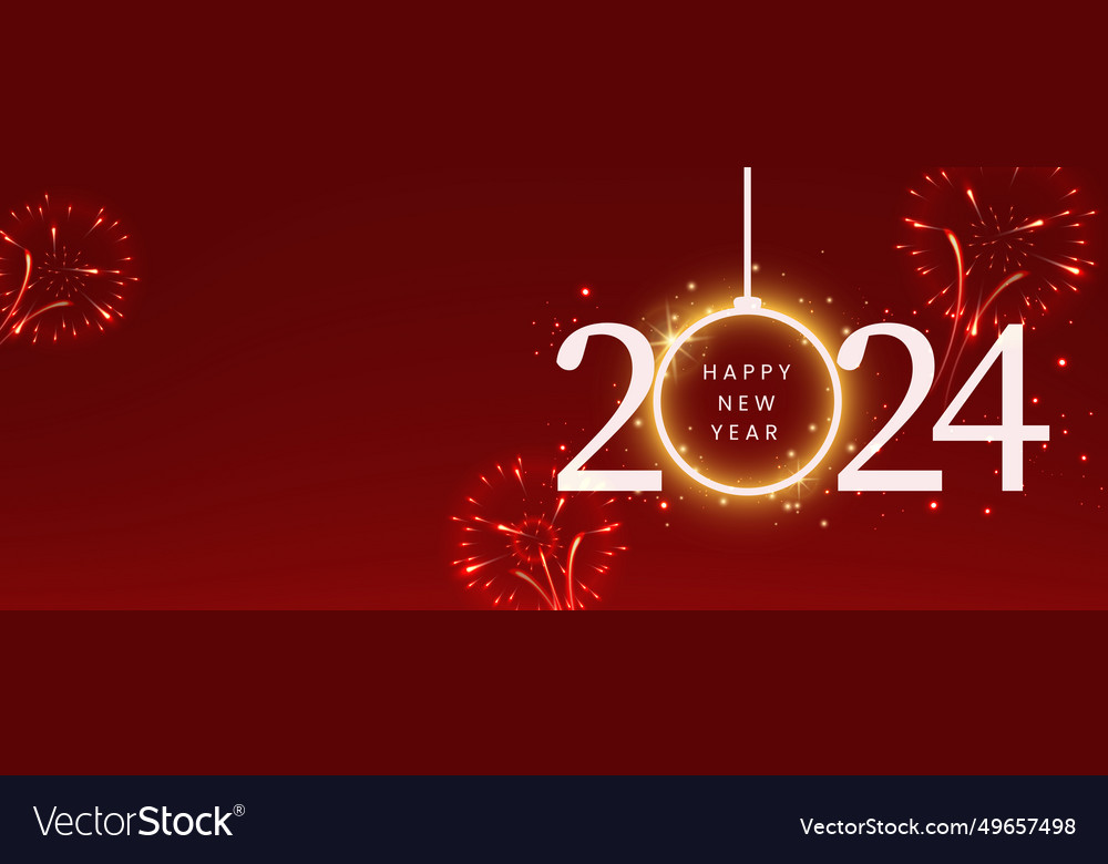 New year firework and golden numbers 2024 red Vector Image