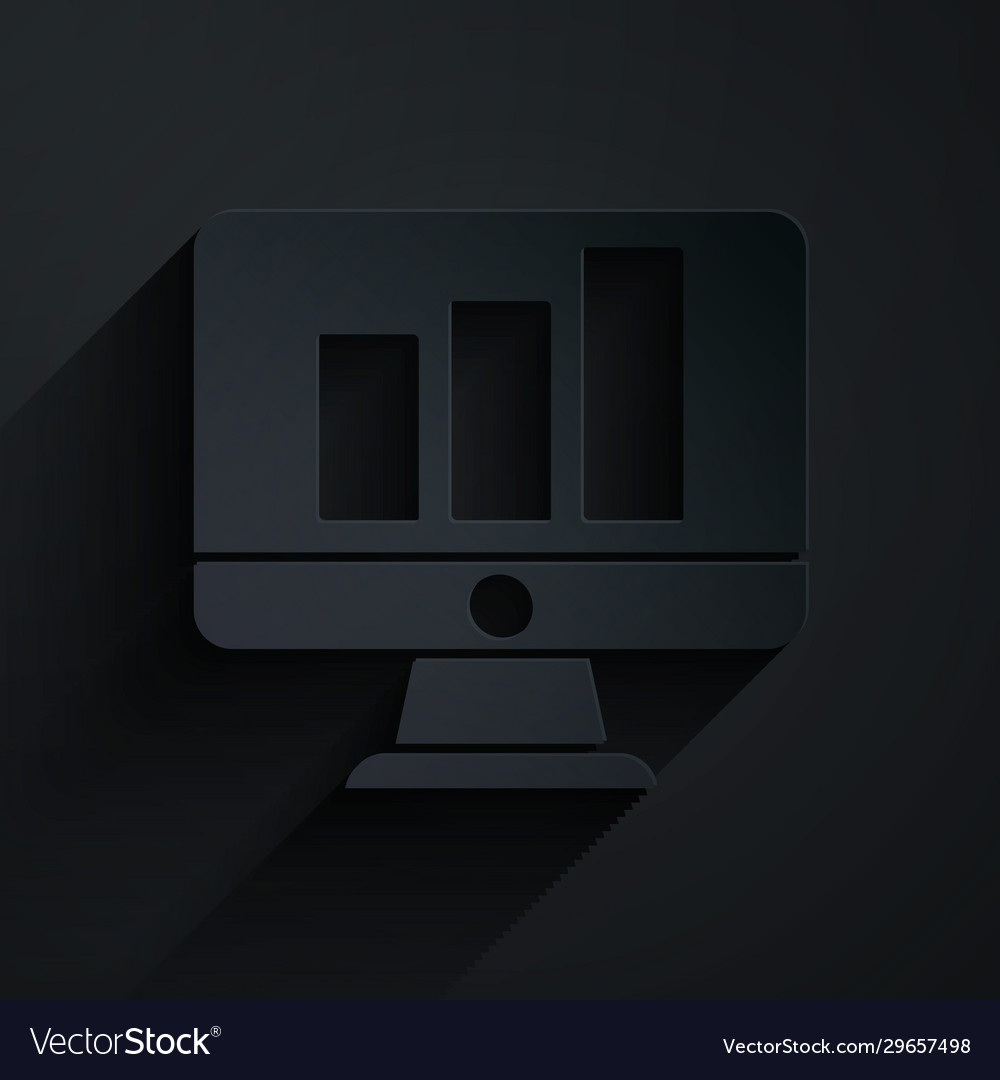 Paper cut computer monitor with graph chart icon vector image Paper cut computer monitor with graph chart icon