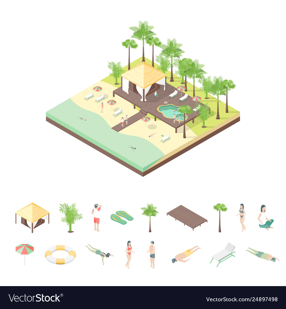 Rest house and elements concept 3d isometric view