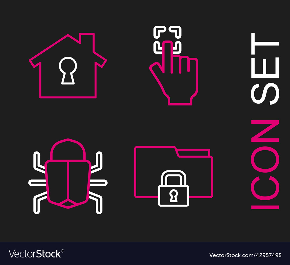 Set line folder and lock system bug fingerprint vector image Set line folder and lock system bug fingerprint