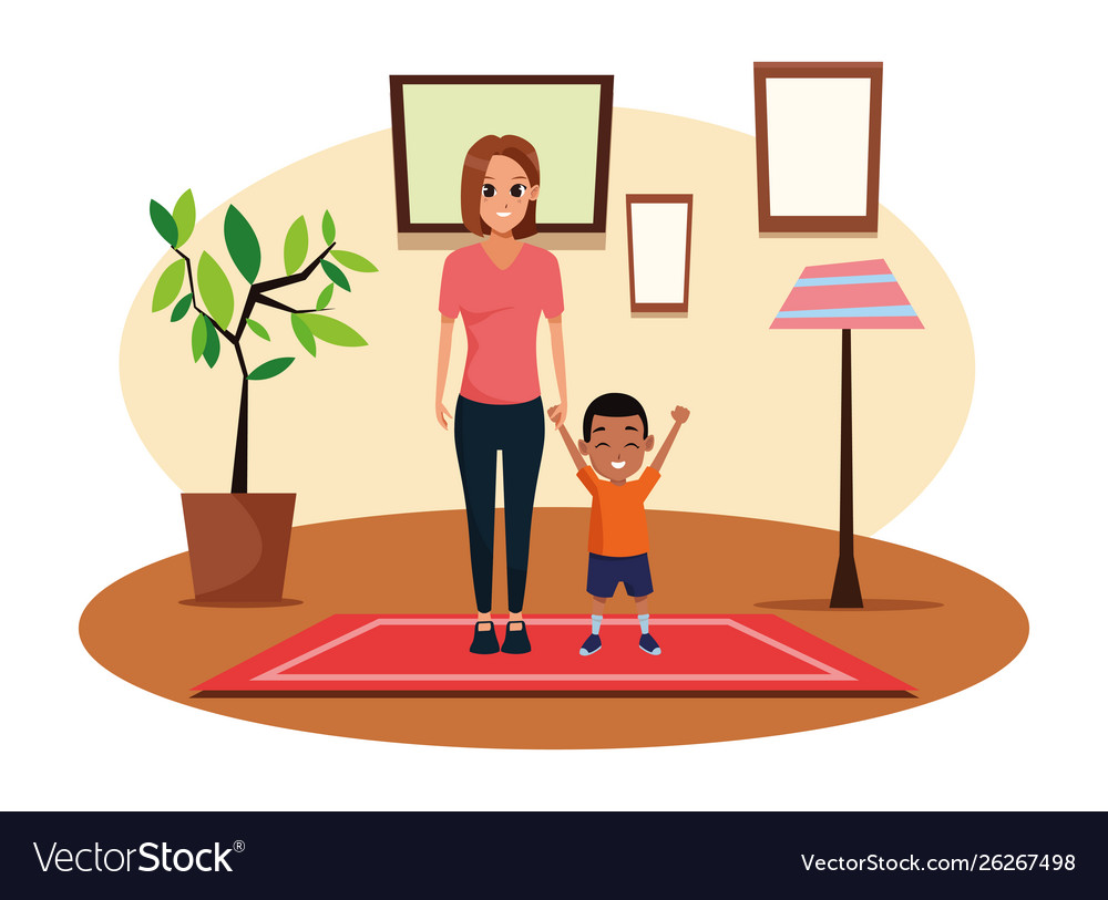 Single mother with children cartoon Royalty Free Vector