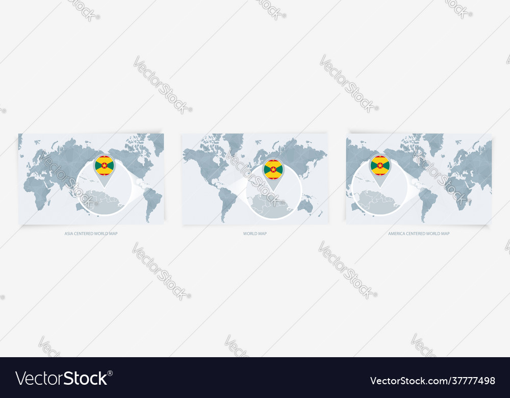 Three versions world map with enlarged
