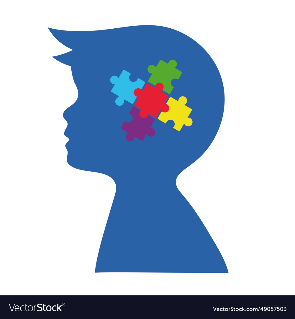 Autism day awareness silhouette with puzzle piece Vector Image