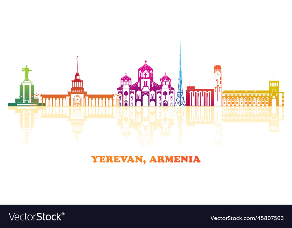 Colorful skyline panorama of city yerevan Vector Image