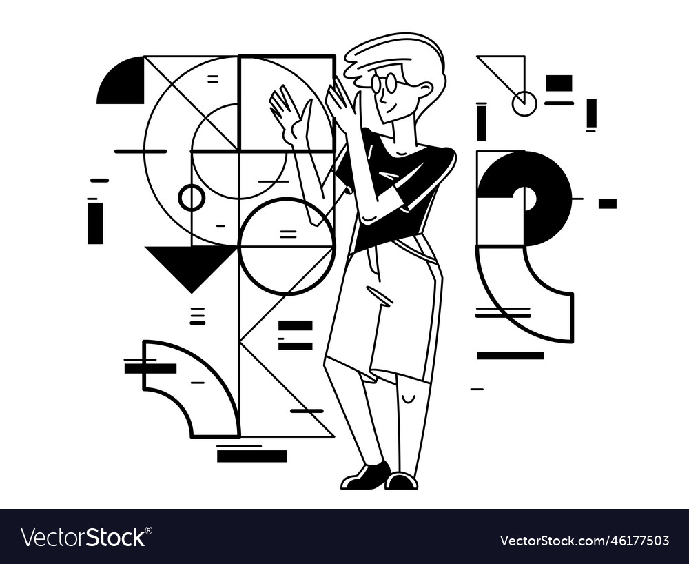 Creative worker doing some job and creating vector image Creative worker doing some job and creating