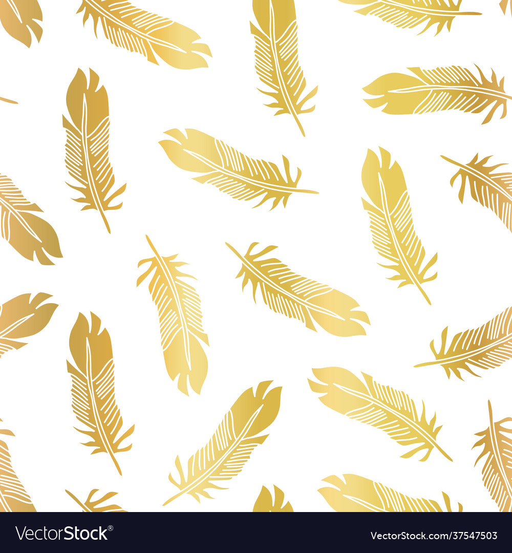 Golden feathers seamless pattern repeating