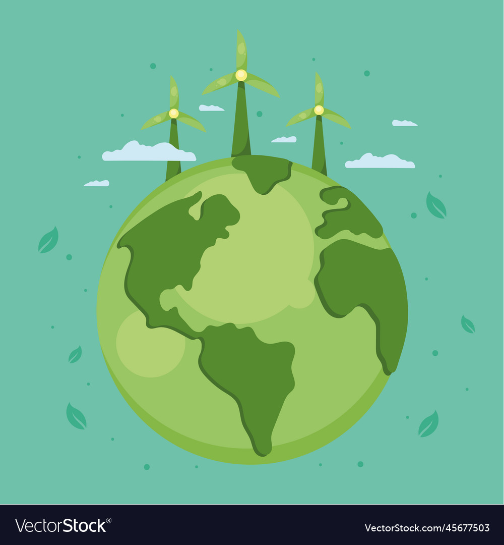 Green planet with windmills Royalty Free Vector Image