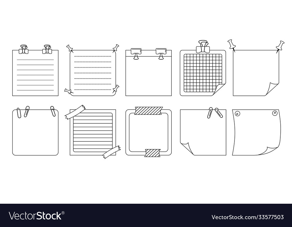 Paper sticky note flat set notebook reminds vector image Paper sticky note flat set notebook reminds