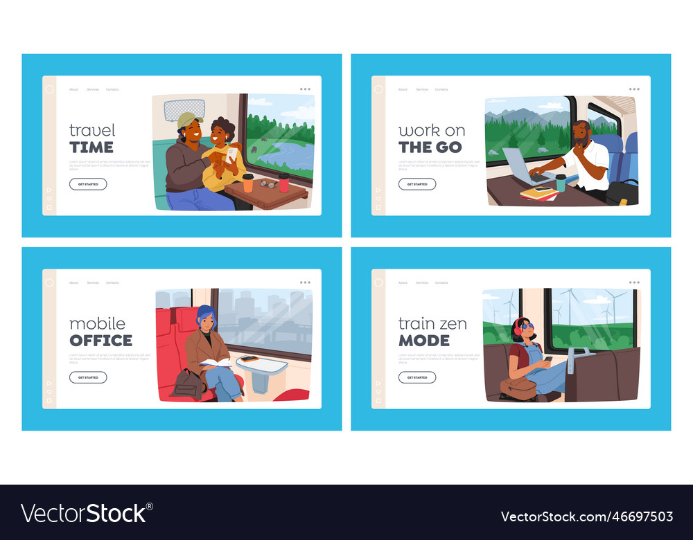 People in train landing page template set