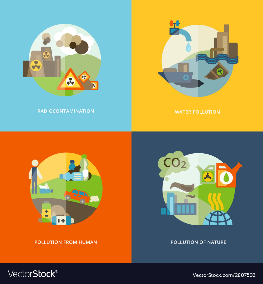 Pollution Icons Flat Royalty Free Vector Image