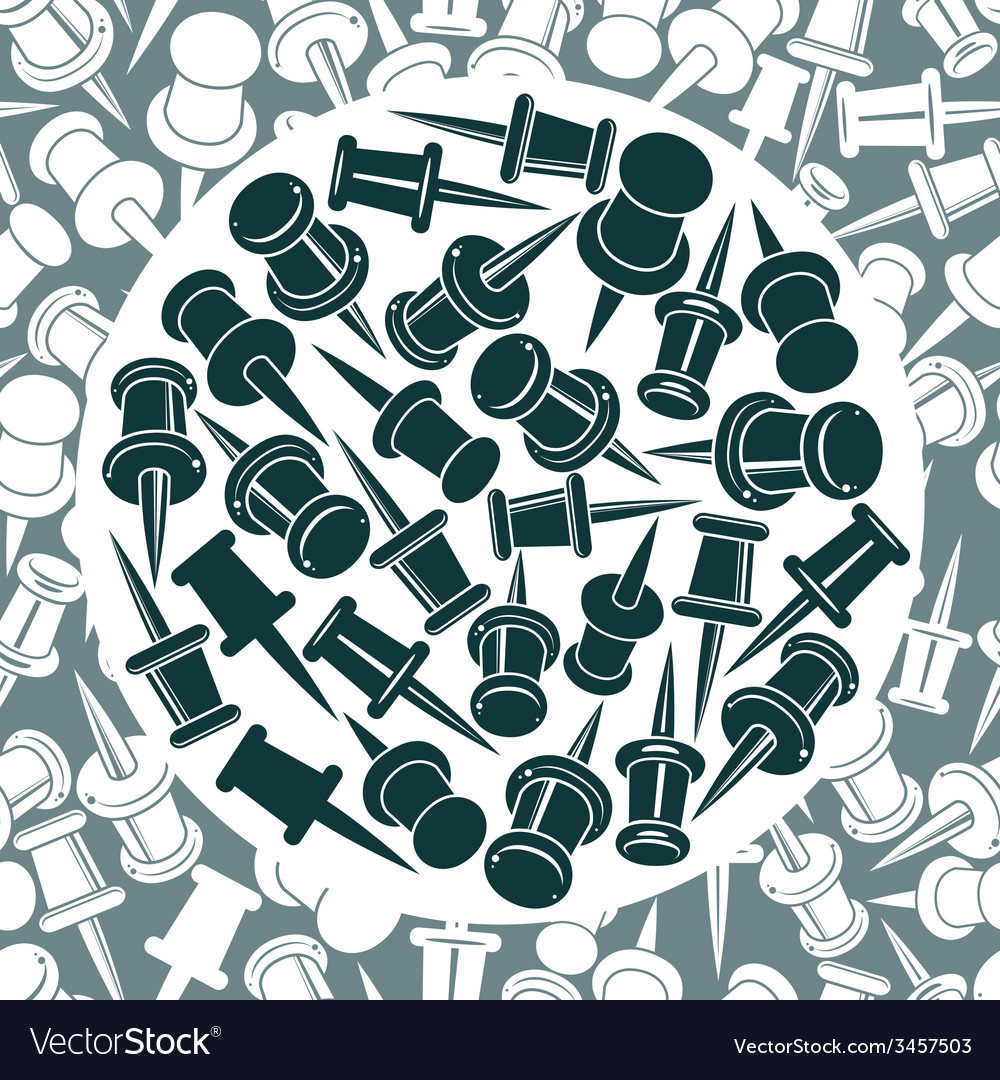 Push pins icon set with seamless pattern
