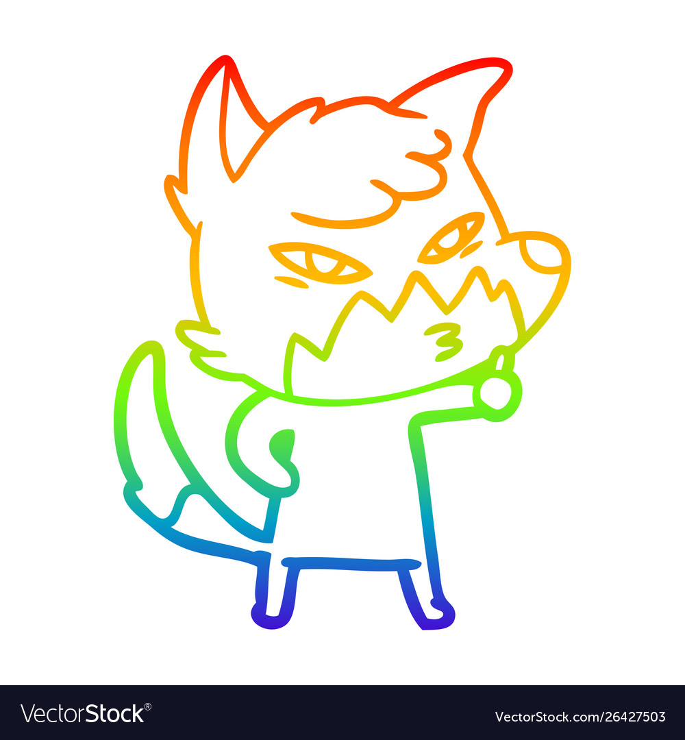 Rainbow gradient line drawing clever cartoon fox Vector Image