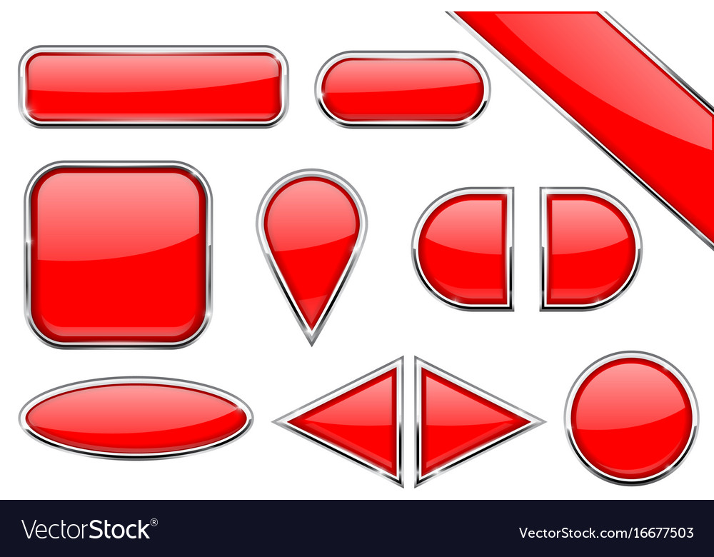 Red Glass Buttons with Metal Border