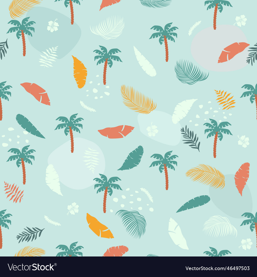 Seamless pattern with tree palms and exotic leaves vector image Seamless pattern with tree palms and exotic leaves