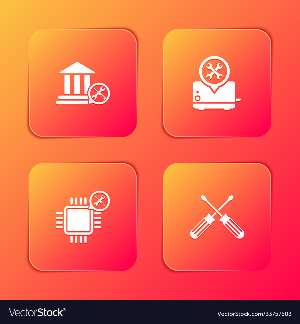 Set bank building service toaster processor vector image Set bank building service toaster processor