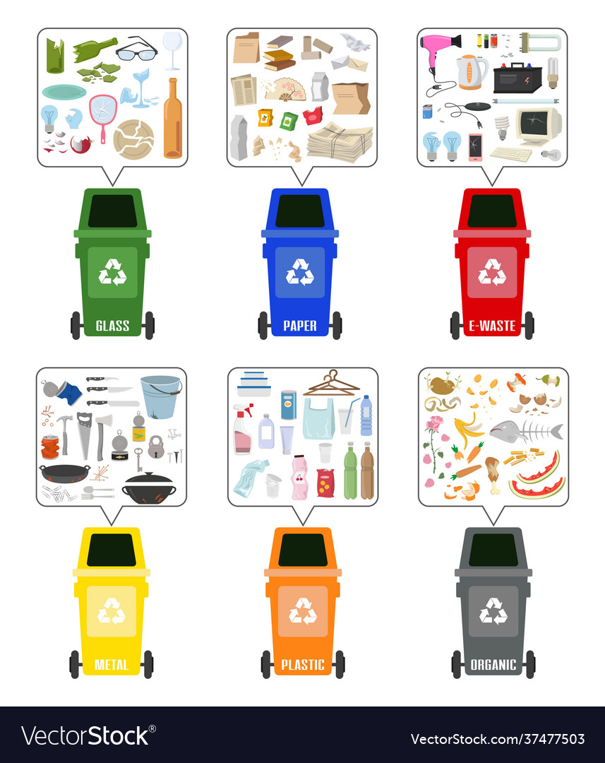 Set colorful garbage cans with sorted vector image Set colorful garbage cans with sorted