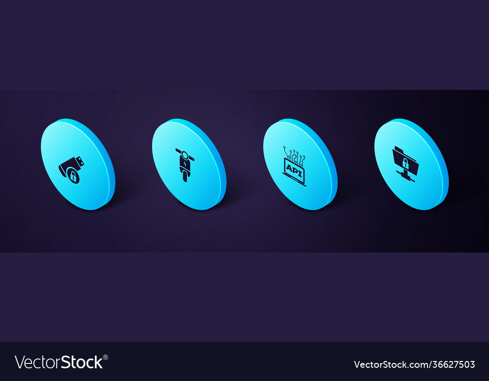 Set isometric ftp folder and lock computer api vector image Set isometric ftp folder and lock computer api