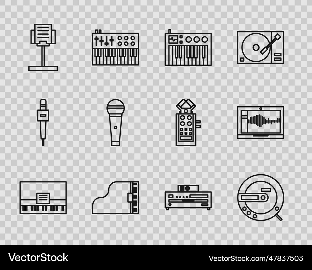 Set line piano music cd player synthesizer Vector Image