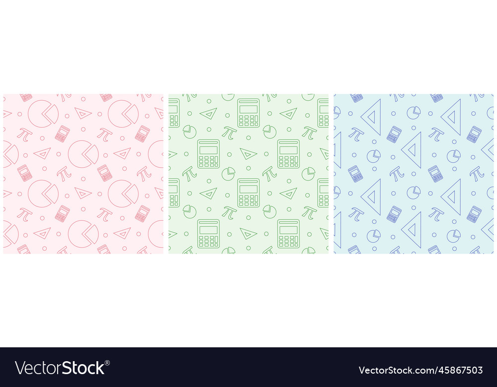 Set of pi day seamless pattern design vector image Set of pi day seamless pattern design