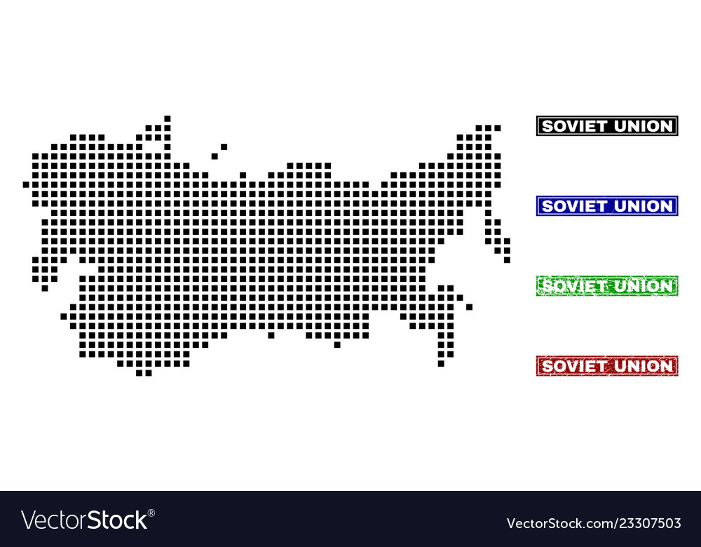 Soviet union map in dot style with grunge title