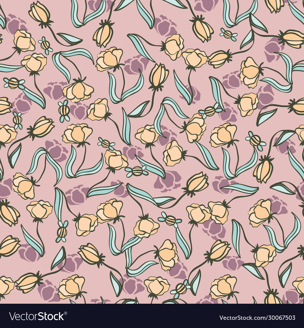 Yellow and lilac seamless floral pattern