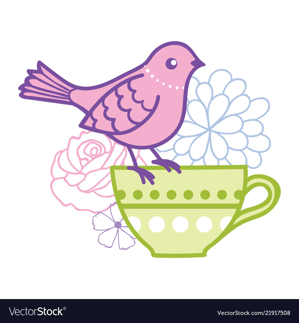 Bird on a teacup Royalty Free Vector Image - VectorStock