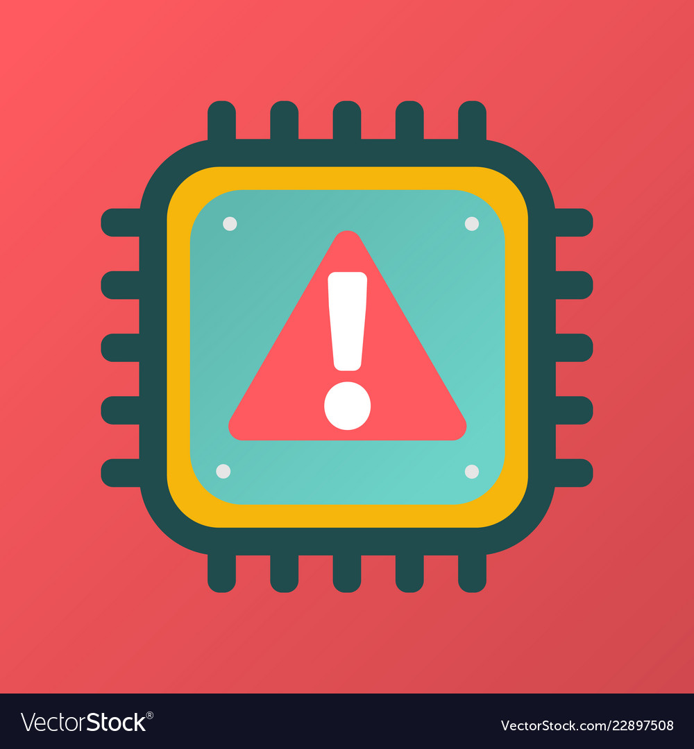 Cpu icon with alert sign cyber security vector image Cpu icon with alert sign cyber security