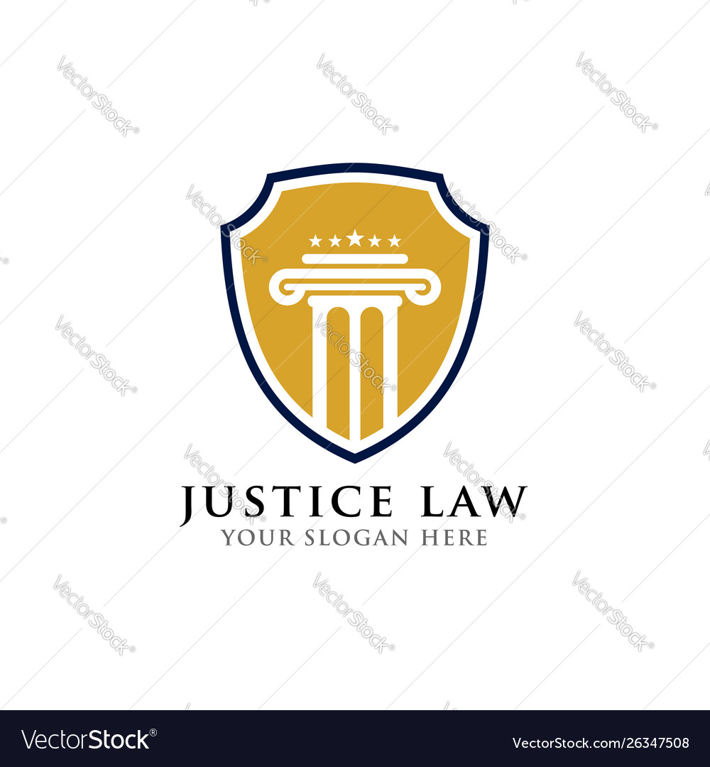 Emblem justice law logo design template pillar