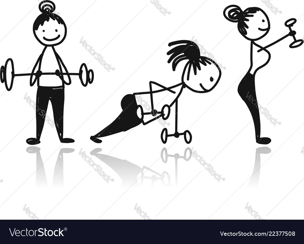 Girls doing sport exercises sketch for your