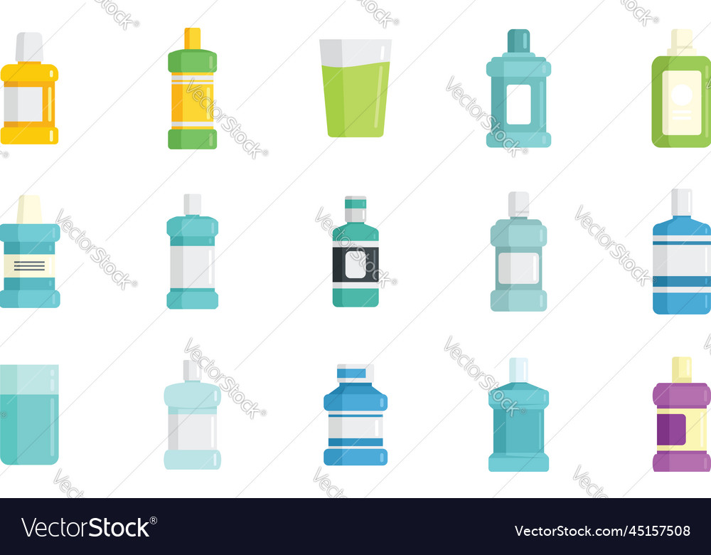 Mouthwash icons set flat health care Royalty Free Vector