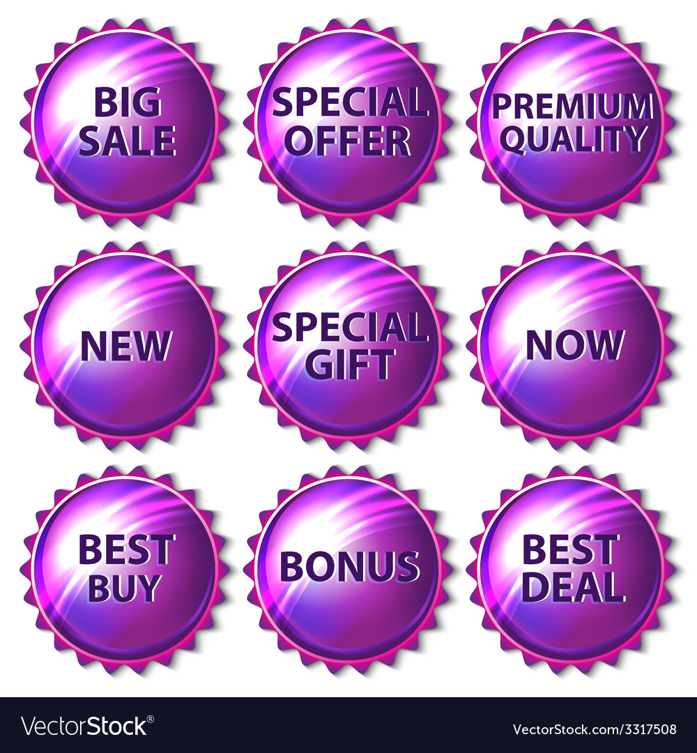 Set of purple stickers on white background