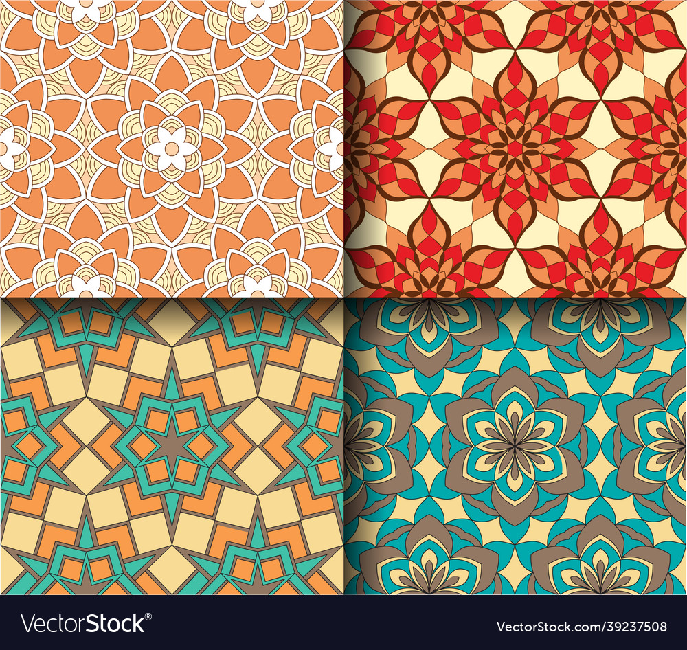 Set of seamless patterns tile with mandalas vector image Set of seamless patterns tile with mandalas