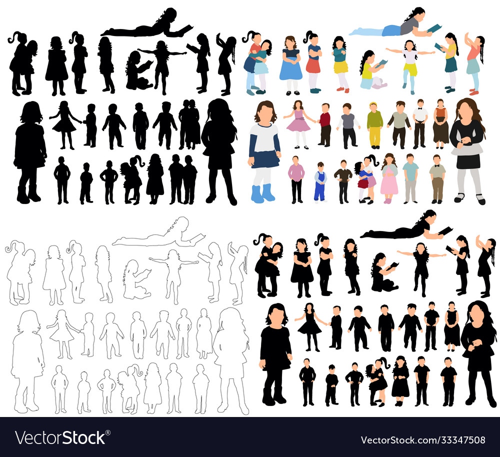 Silhouettes children collection sketches Vector Image