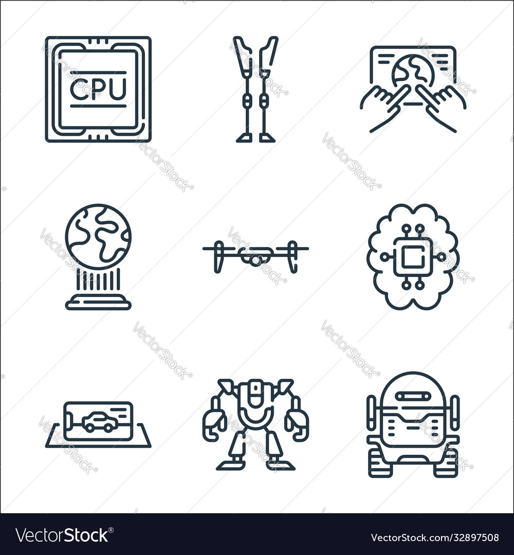 Technology future line icons linear set vector image Technology future line icons linear set