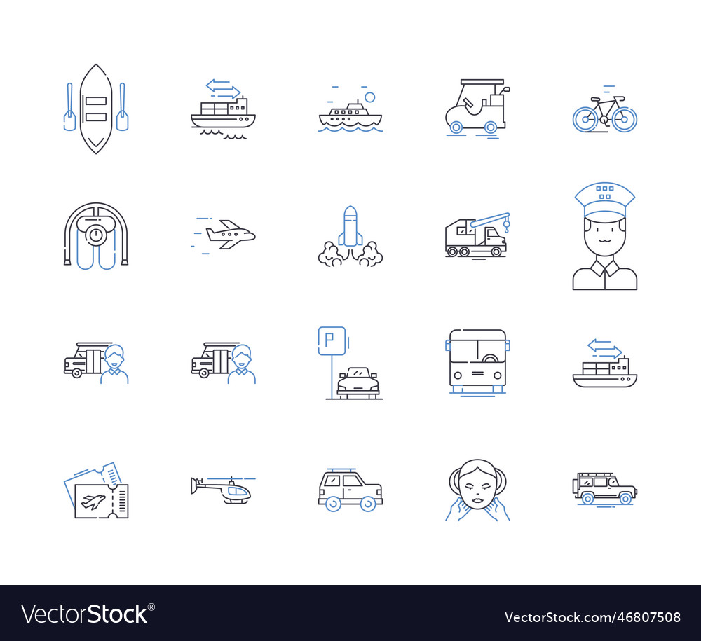 Transit line icons collection commute bus train vector image Transit line icons collection commute bus train