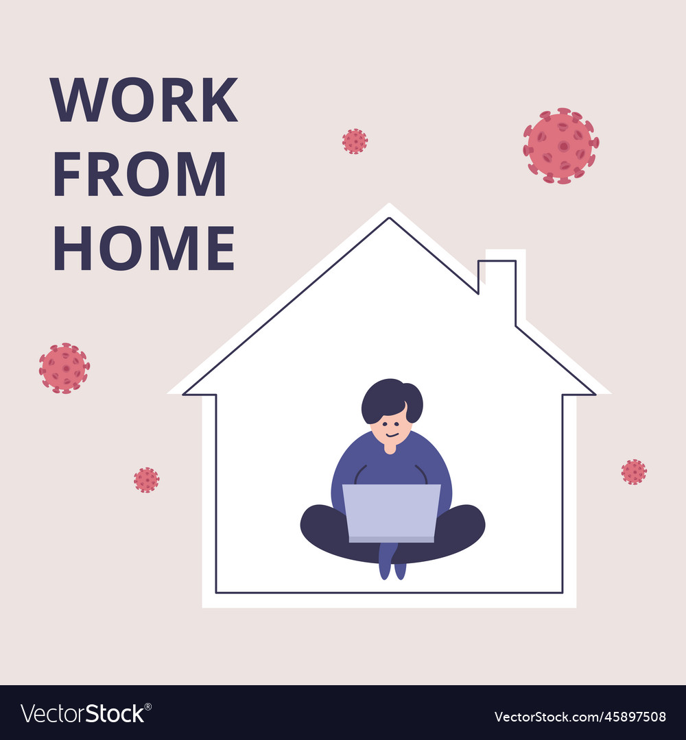 Work from home flat cartoon banner protection