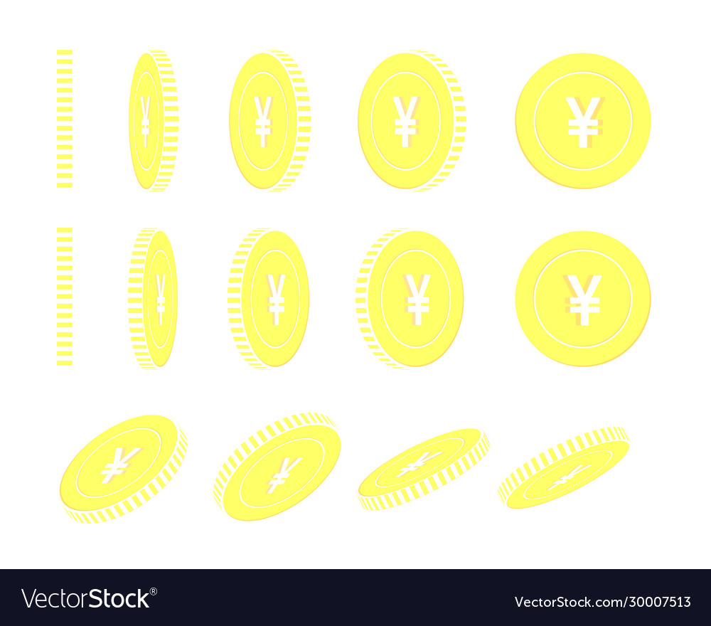 Chinese yuan rotating coins set animation ready