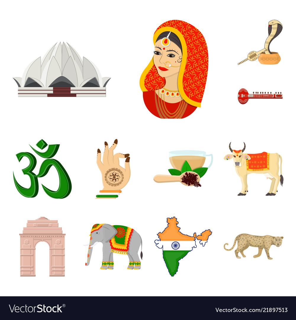 Country india cartoon icons in set collection