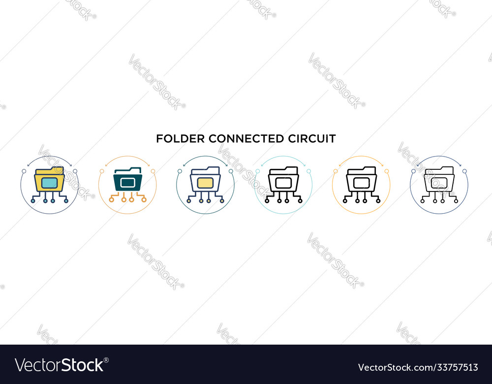 Folder connected circuit icon in filled thin line