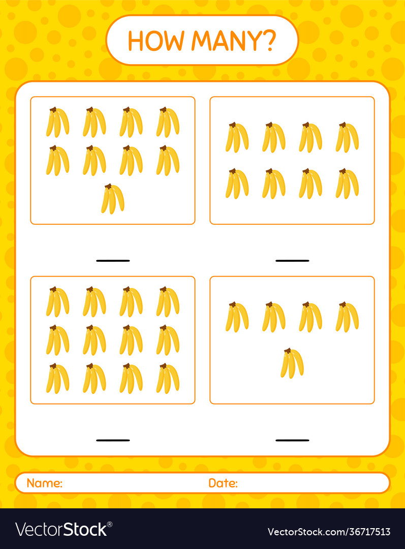 How many counting game with banana worksheet vector image How many counting game with banana worksheet