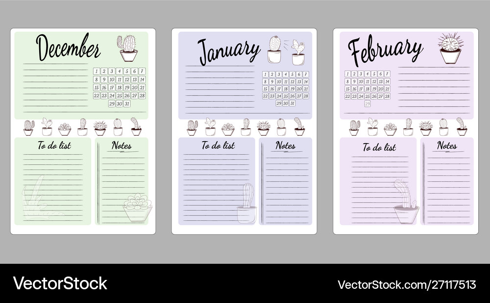 Monthly Planning Sheets - January & February Vector Image