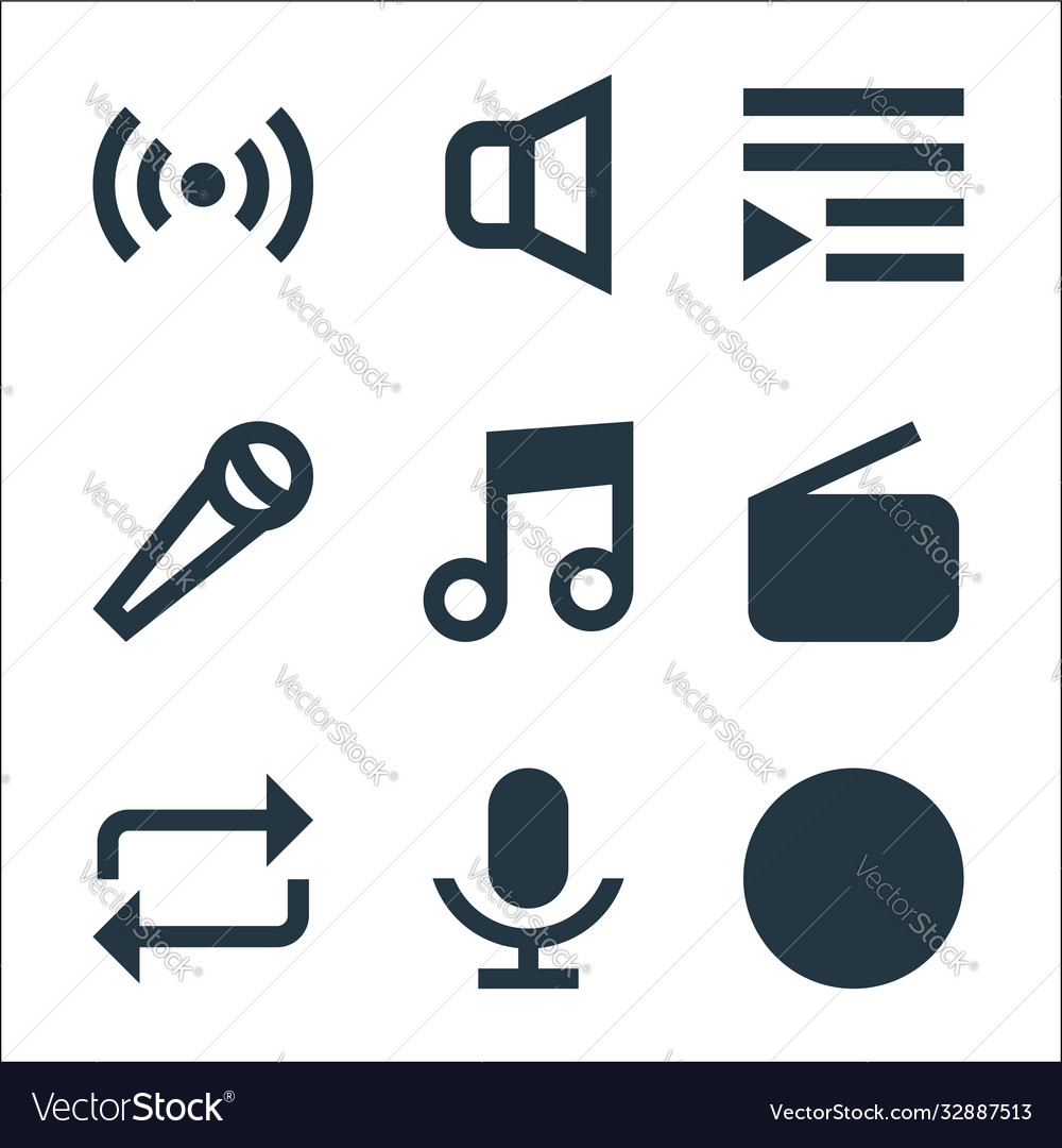 Music line icons linear set quality vector image Music line icons linear set quality