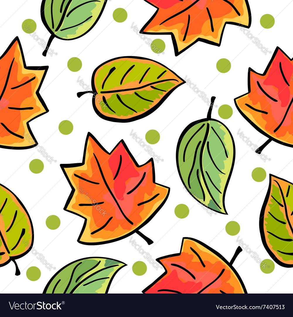 Seamless autumn leaves pattern on white background