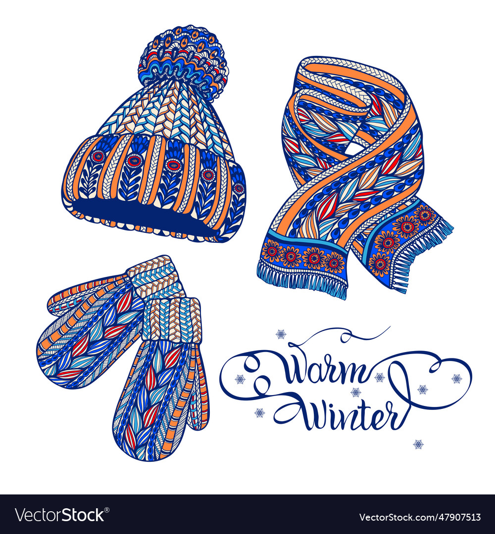 Warmer Hut mittens Schal Farbe doodle