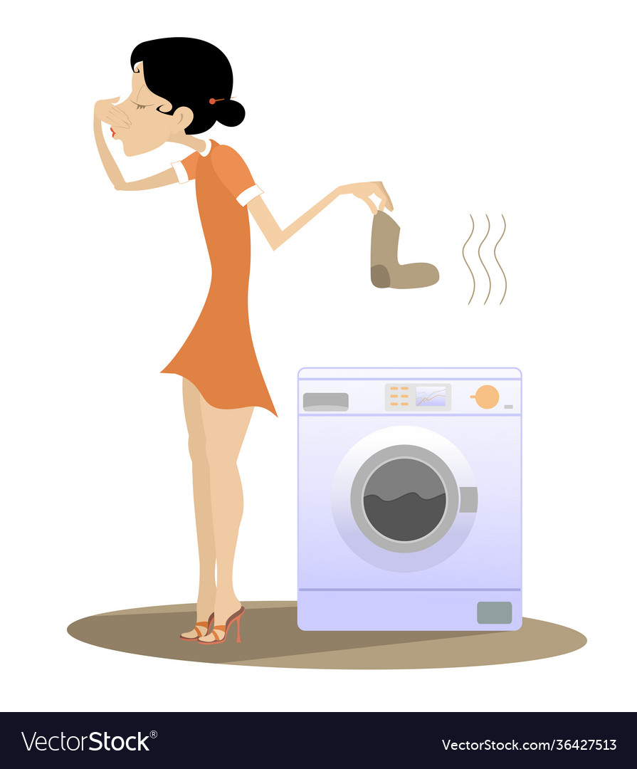 Woman dirty laundry washing machine