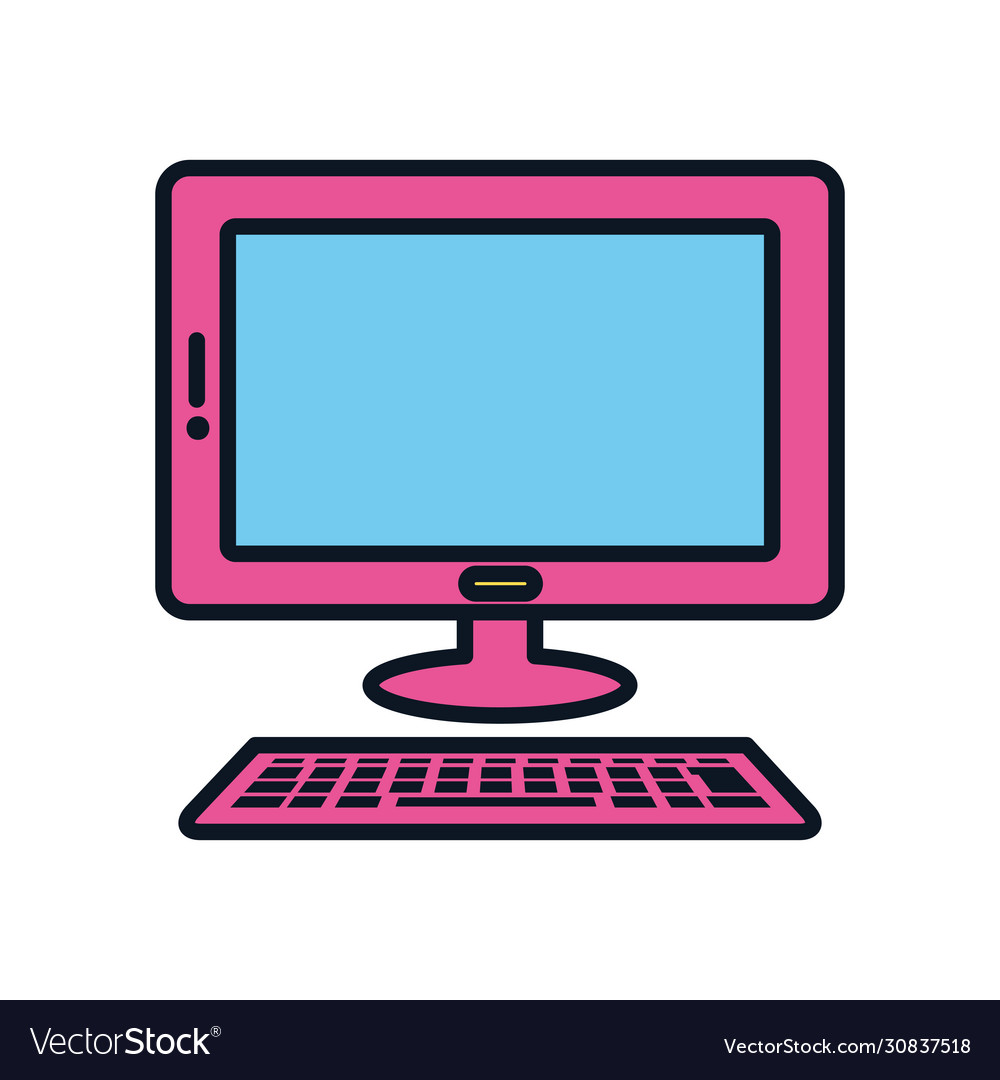 Computer and keyboard icon color line style vector image Computer and keyboard icon color line style