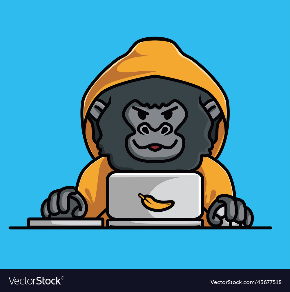 Cute baby young gorilla hacker animal crime