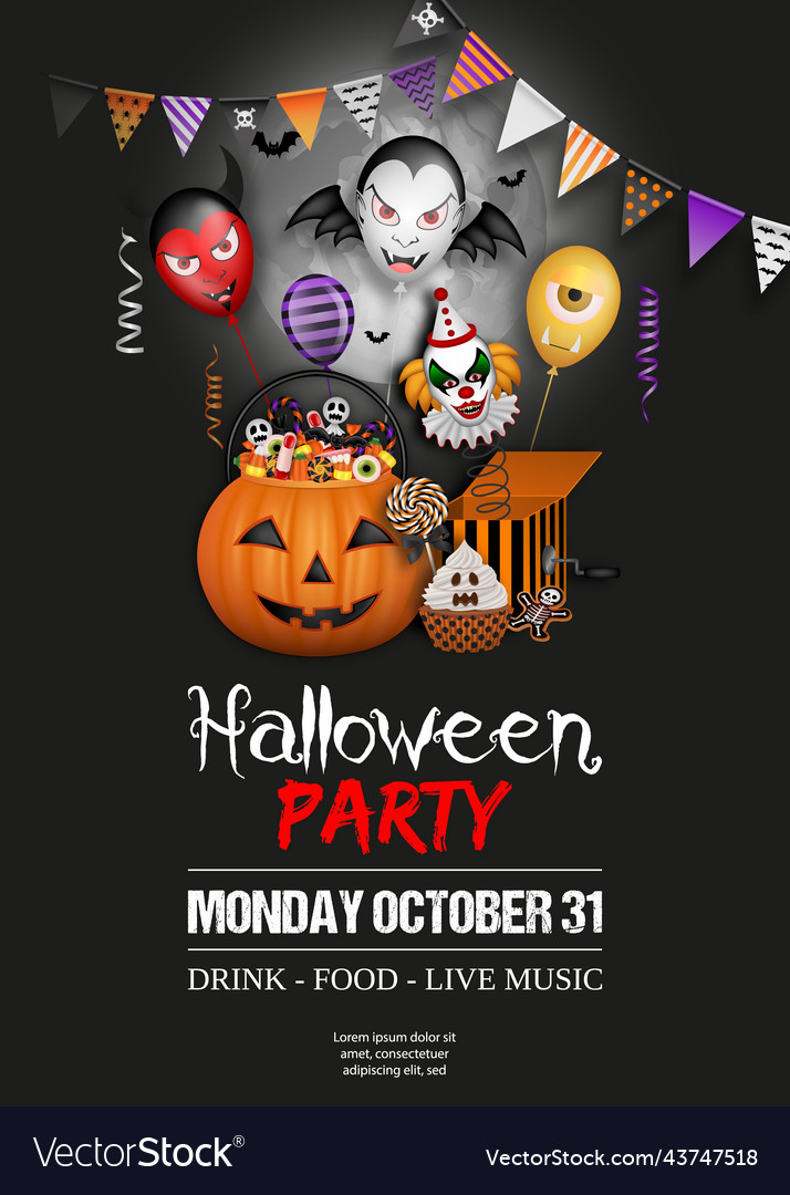 Halloween paerty poster with pumpkin bucket Vector Image