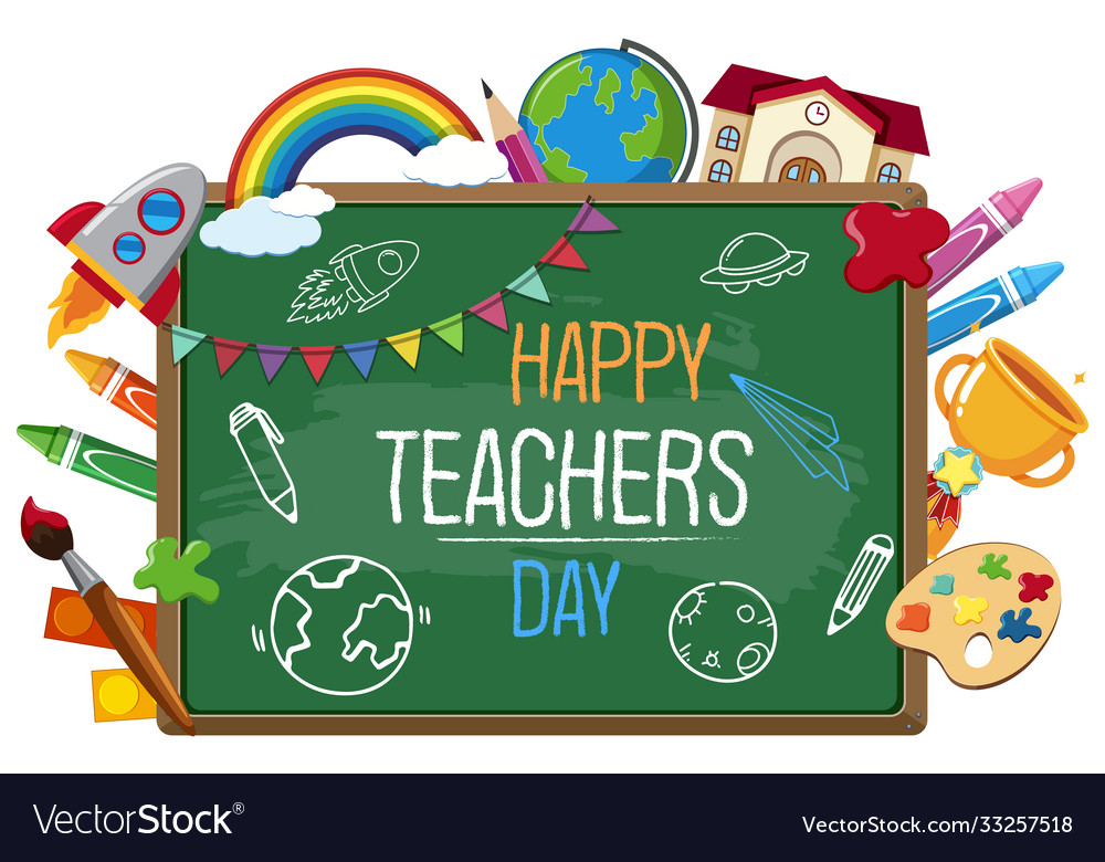 Happy teachers day sign with set stationary Vector Image