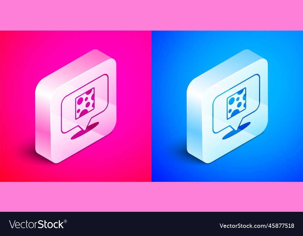 Isometric cheese icon isolated on pink and blue